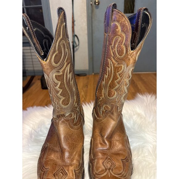 Laredo Mens Leather Cowboy Boots Tan Western Stitching Size 10EE - Picture 12 of 13